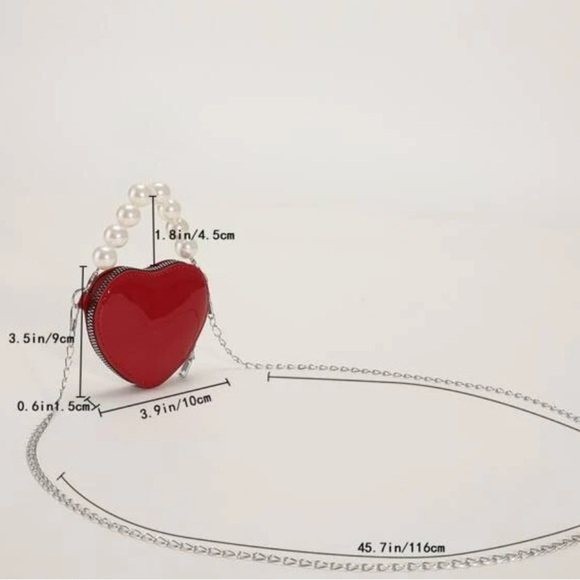 RED MINI RED HEART PEARL HANDLE PVC COIN PURSE BAG CROSSBODY CHAIN valentines - Picture 4 of 4